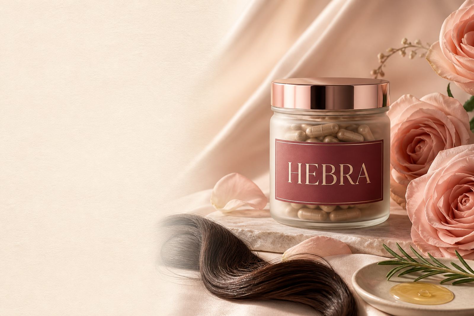 Frasco de Hebra, suplemento para cabello y piel